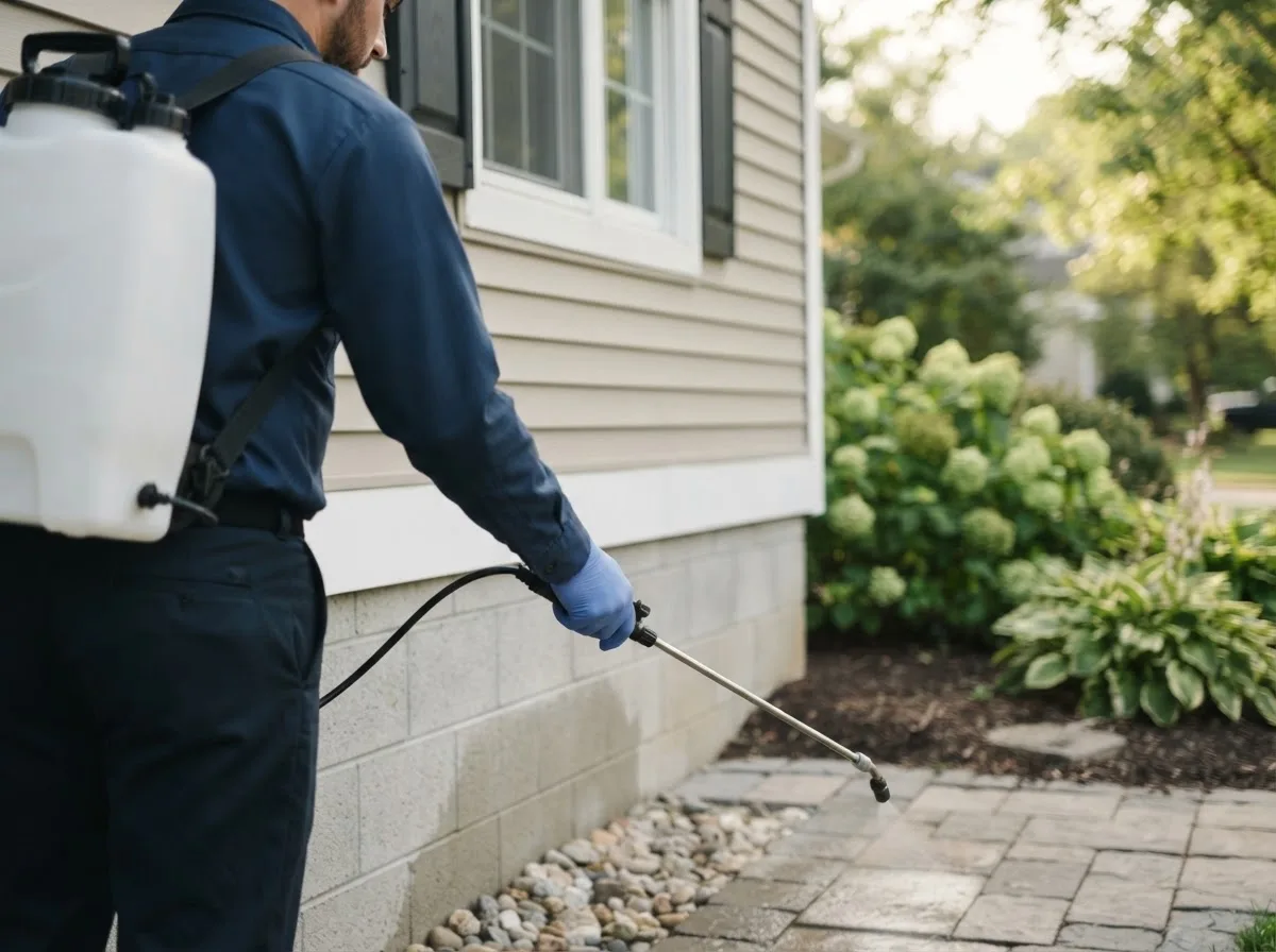 Pest control technician inspecting a home in Cuero, TX